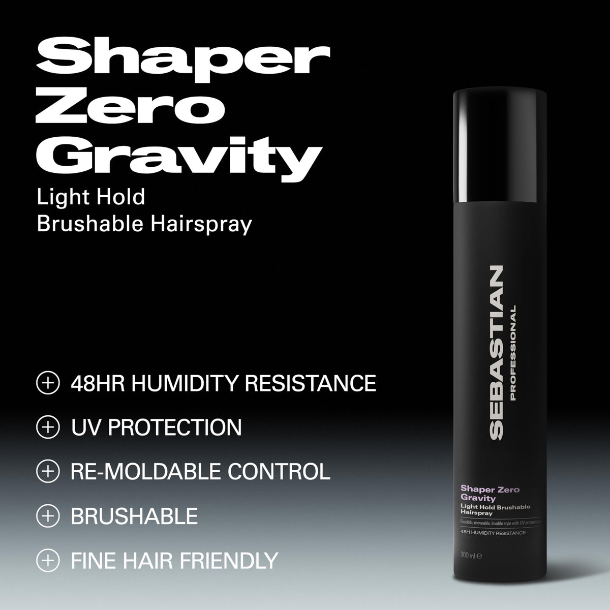Sebastian Shaper Zero Gravity aerosol nozzle spraying fine mist for even, weightless hold
