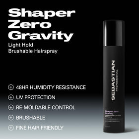Sebastian Shaper Zero Gravity aerosol nozzle spraying fine mist for even, weightless hold