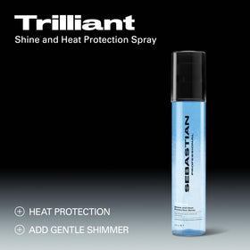 Sebastian Trilliant being sprayed on hair demonstrating heat protection