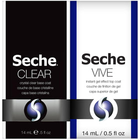 Seche front packaging showing both bottles and benefits