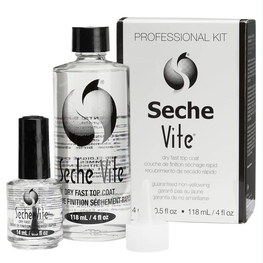 Seche bottle front view showing professional refill branding and glossy finish benefit