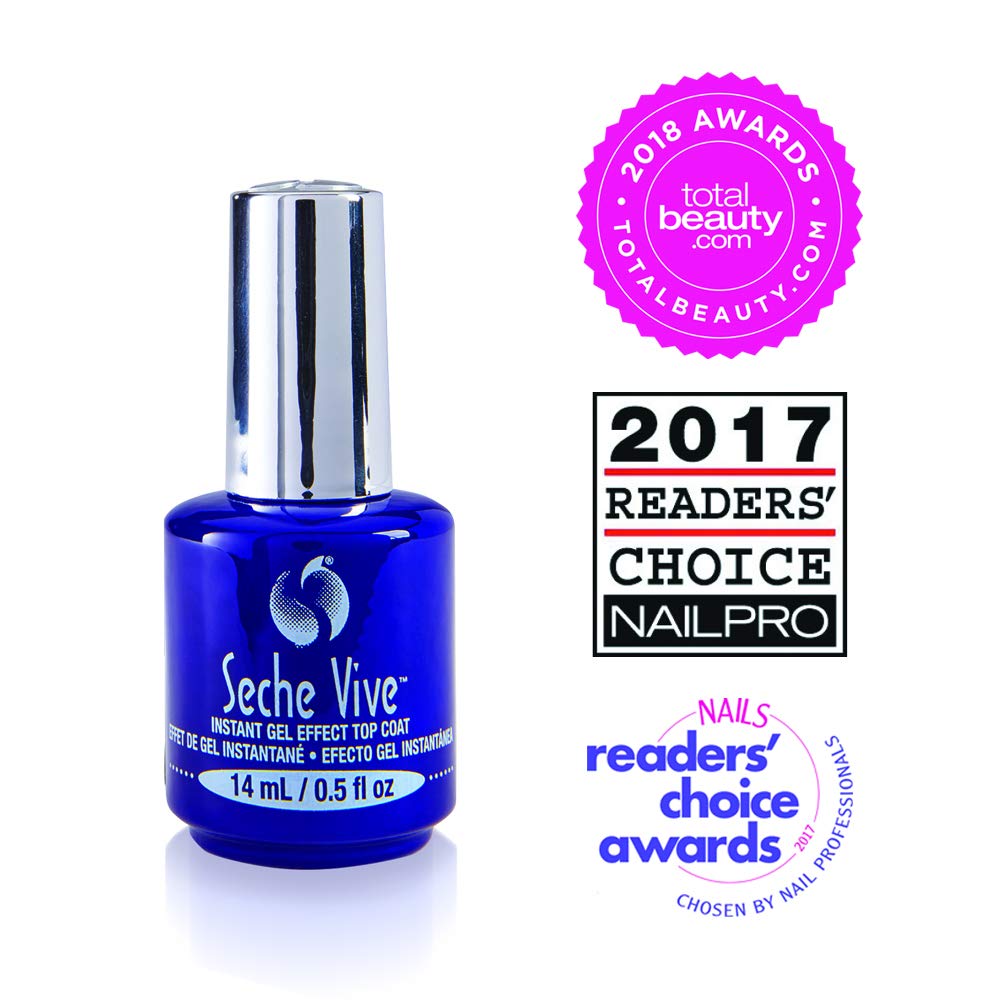 Seche Vive bottle close-up highlighting cap and shine for smooth nails
