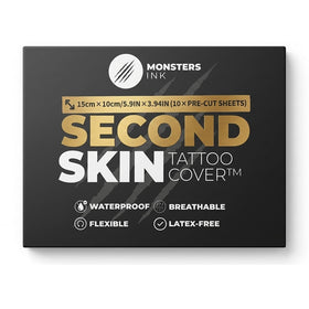 Second Skin Tattoo Cover front packaging showing product count and size benefit