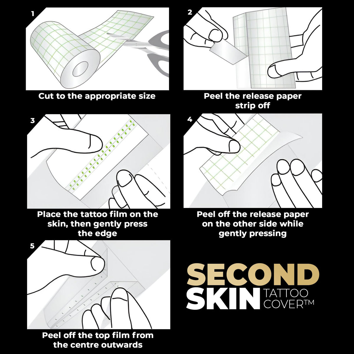 Second Skin Tattoo Cover beside ruler shows 5.91x3.94 inches scale