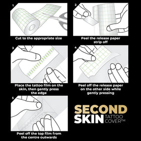 Second Skin Tattoo Cover beside ruler shows 5.91x3.94 inches scale