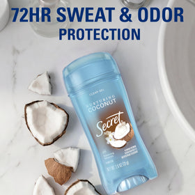 Secret gel applied to underarm demonstrating instant freshness benefit