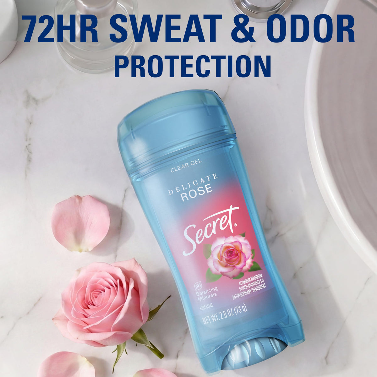 Secret being applied to underarm showing instant freshness benefit