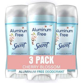 Secret cherry blossom front packaging showing three sticks and scent benefit