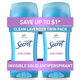 Secret front packaging showing clean lavender scent and 2-pack convenience for confidence
