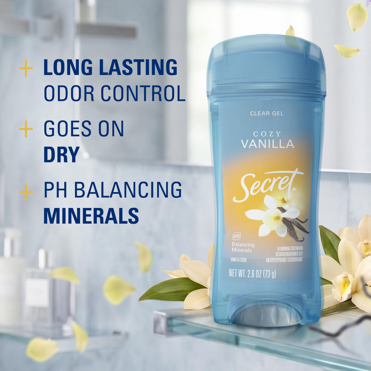 Secret clear gel texture close-up highlights smooth application and invisible finish