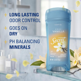 Secret clear gel texture close-up highlights smooth application and invisible finish
