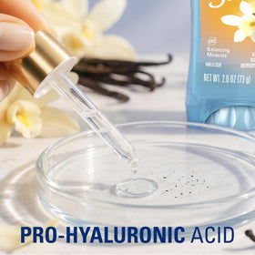 Secret clear gel label close-up shows pH balancing minerals and ingredient clarity