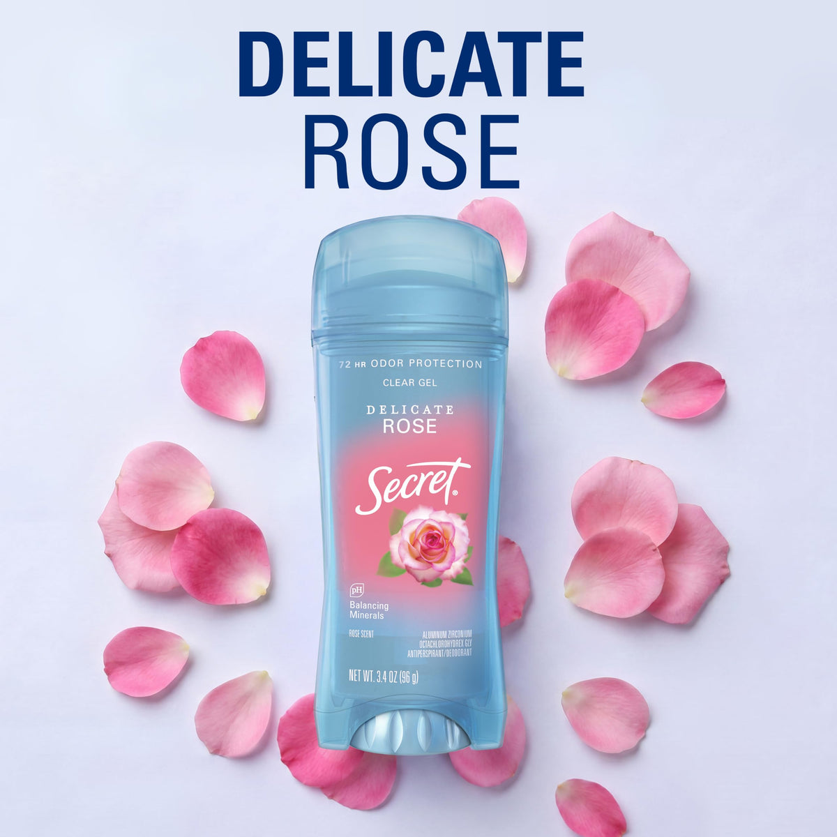 Secret clear gel with PETA badge indicating cruelty-free commitment
