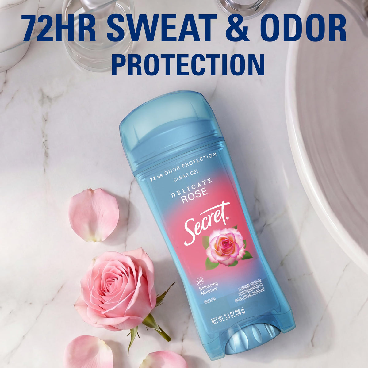 Secret clear gel texture close-up highlighting clear quick-dry formula