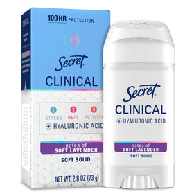 Secret clinical front packaging showing product and benefits