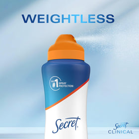 Secret clinical dry spray spraying underarm to demonstrate sweat protection