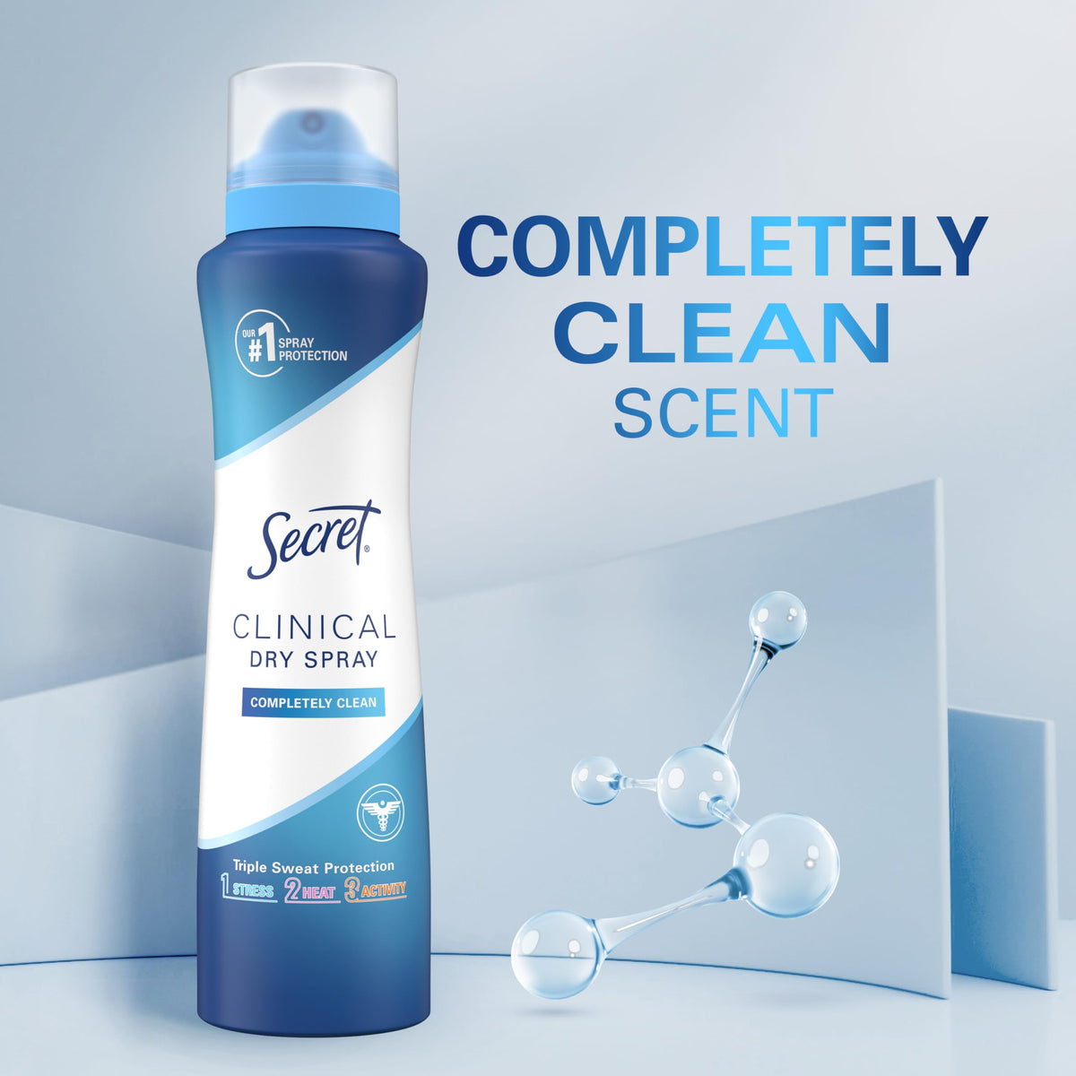 Secret clinical spray inside packed bag showing travel-ready convenience benefit