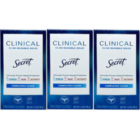 Secret clinical strength front packaging showing three invisible solid sticks for reliable protection
