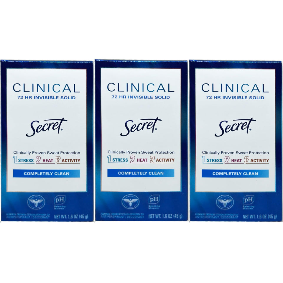 Secret clinical strength front packaging showing three invisible solid sticks for reliable protection