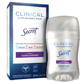 Secret front packaging showing lavender clinical protection and 72-hour benefit