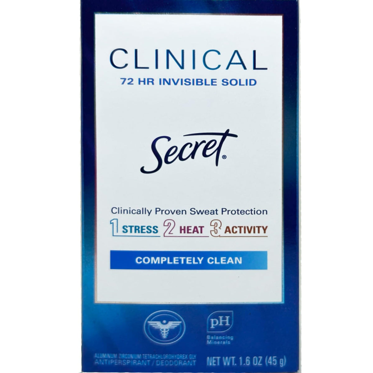 Secret clinical stick inside gym bag illustrating on-the-go freshness and confidence