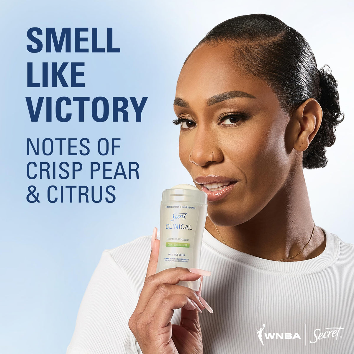 Secret Clinical next to common items to show 2.6 oz travel-ready size advantage