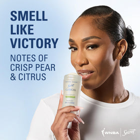 Secret Clinical next to common items to show 2.6 oz travel-ready size advantage