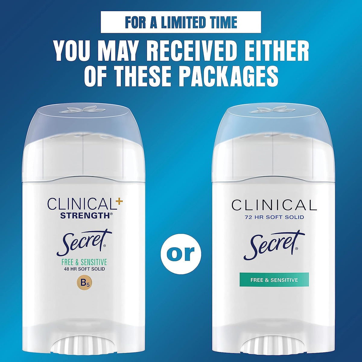 Secret Clinical Strength back label showing ingredient and usage information