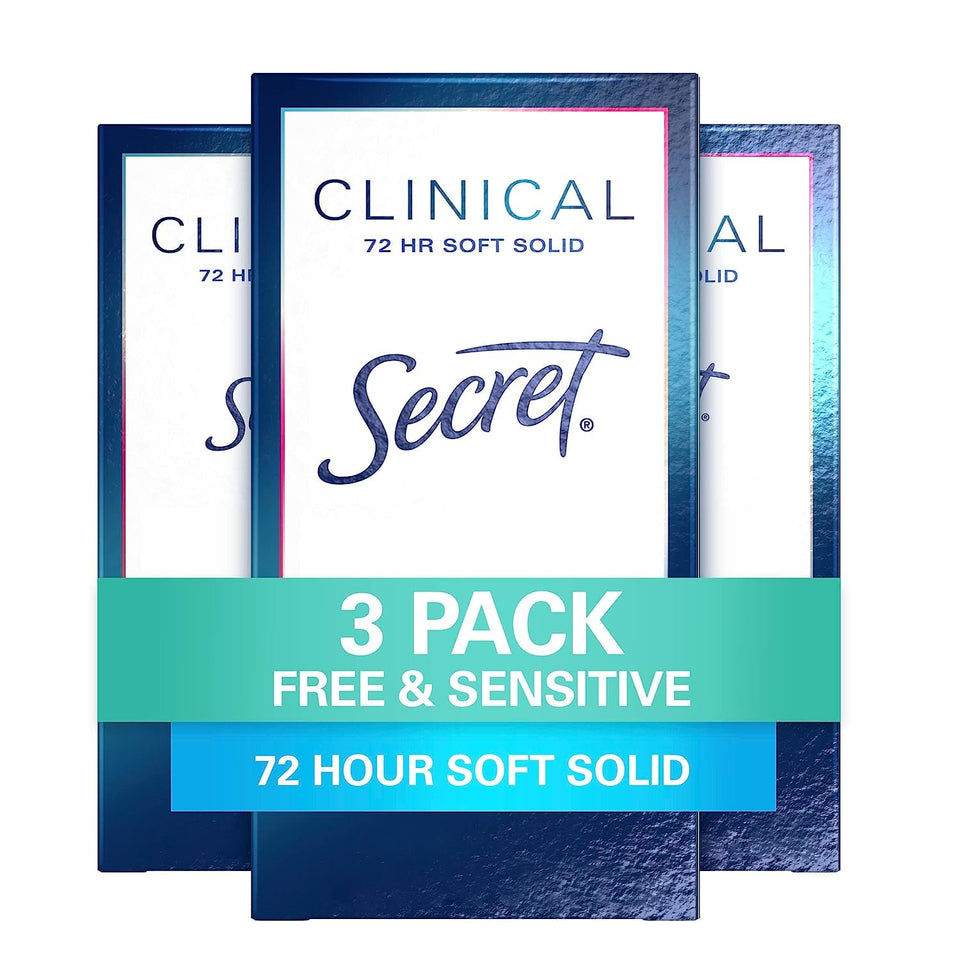 Secret Clinical Strength front packaging showing scent-free label and benefits