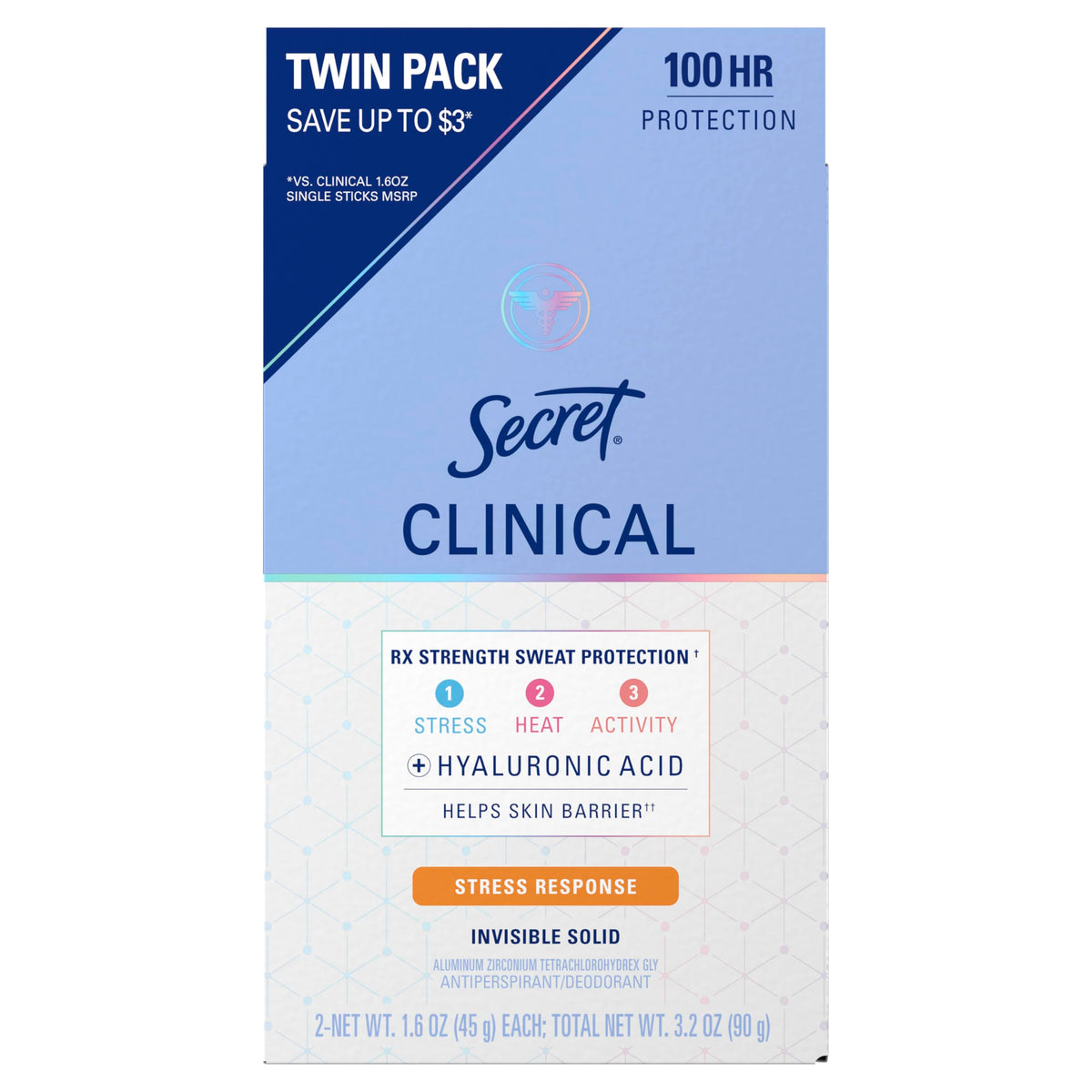 Secret front packaging showing two 1.6 oz sticks and clear branding for reliable protection