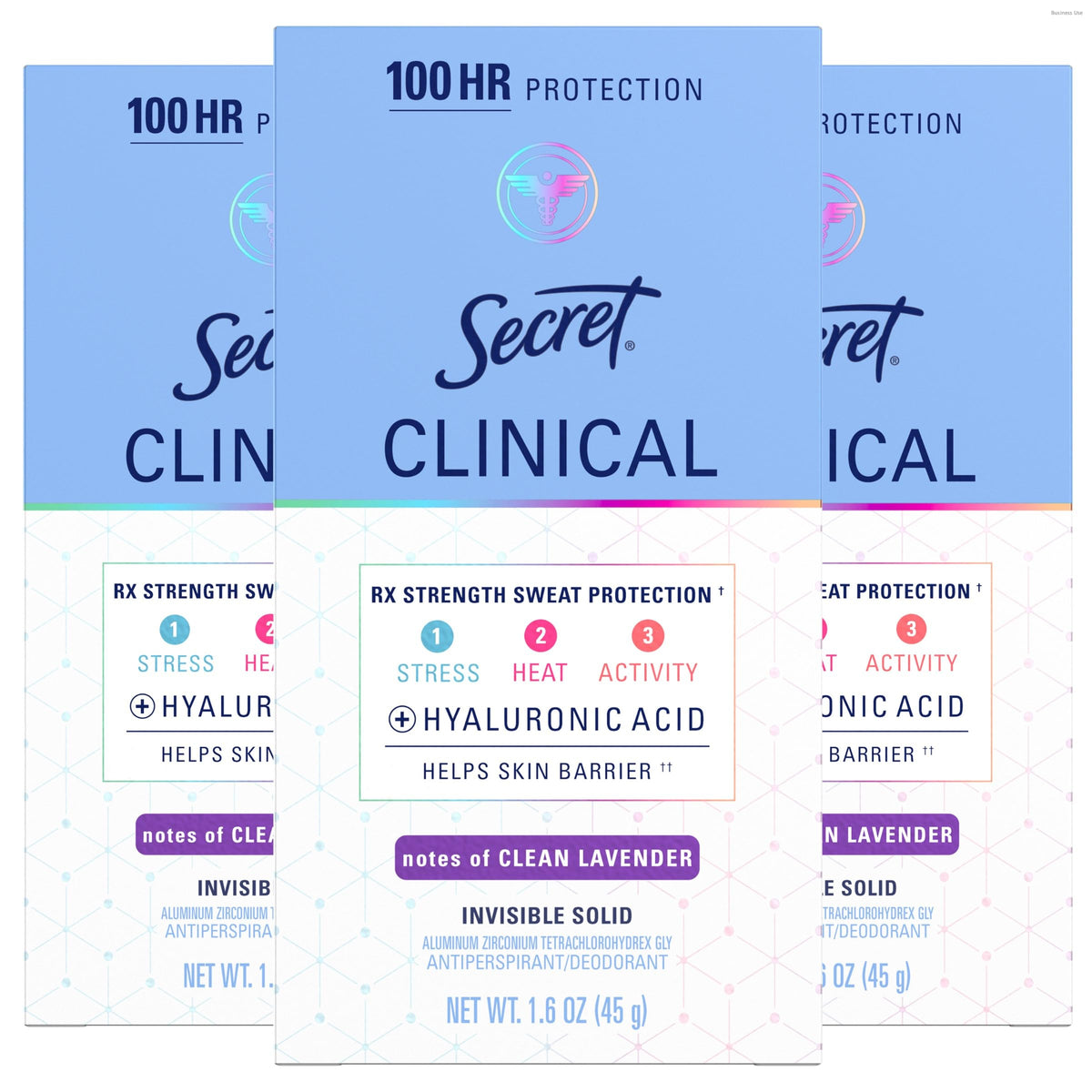 Secret clinical strength front packaging showing product and lavender scent benefit