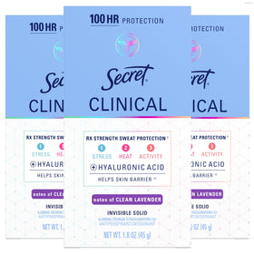 Secret clinical strength front packaging showing product and lavender scent benefit