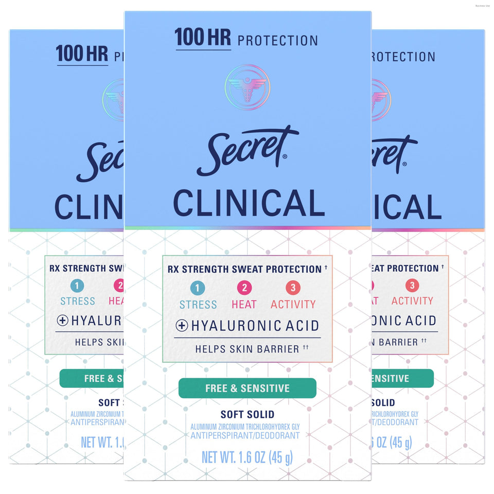 Secret clinical strength front packaging showing unscented pack and clinical protection