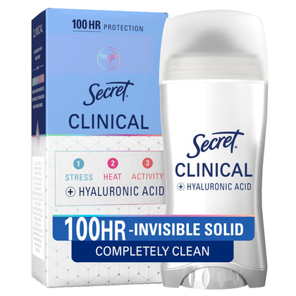 Secret front packaging showing clinical strength protection and scent benefits