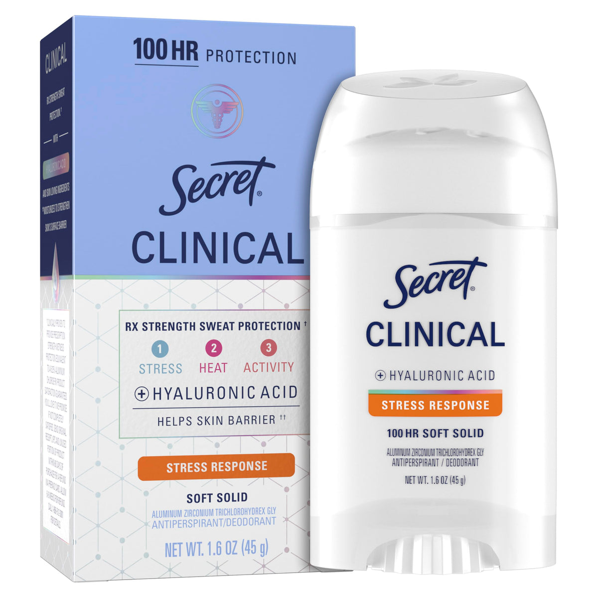 Secret front packaging showing brand and product benefits for reliable protection