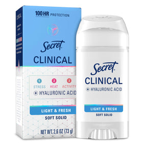 Secret Clinical Strength front packaging showing Light & Fresh scent and benefits