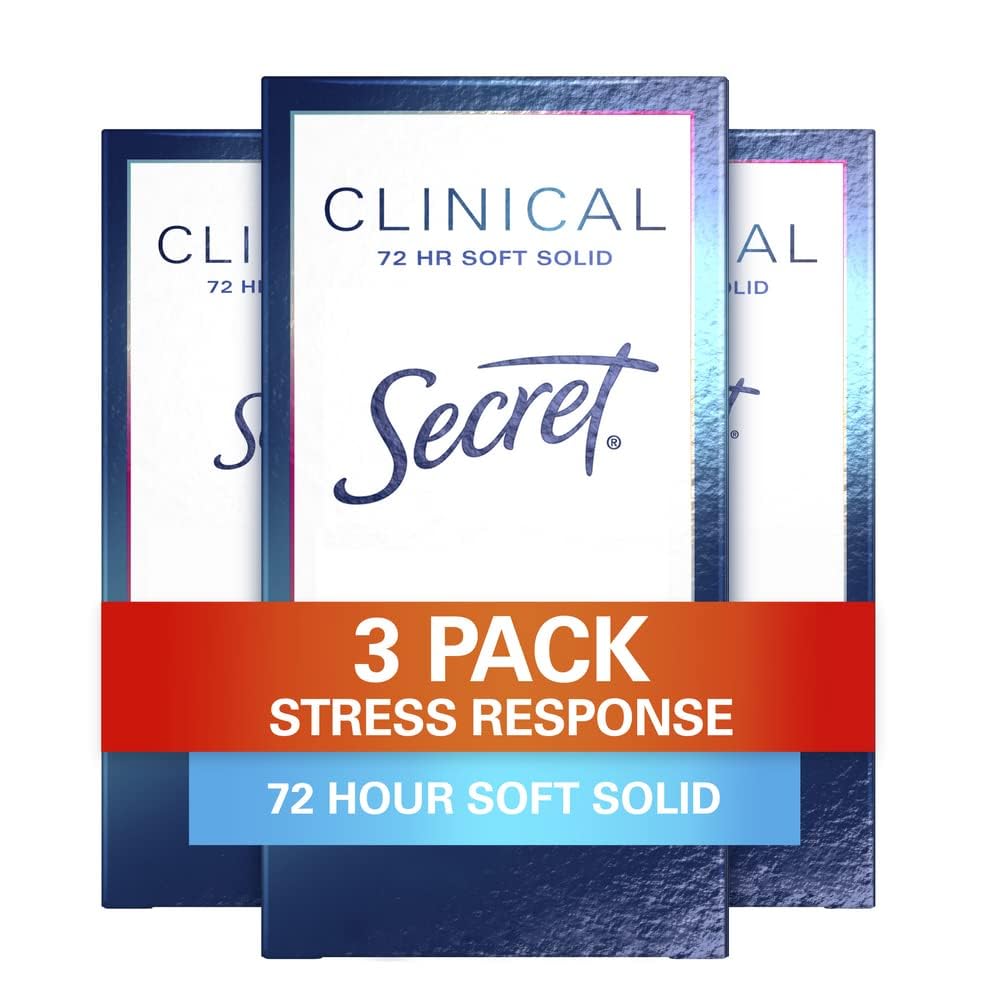 Secret clinical strength soft solid front packaging showing product name and benefit