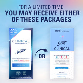 Secret Clinical Strength in travel pouch showing long-lasting protection on the go