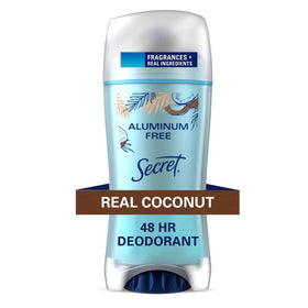Secret coconut front packaging showing 2.4 oz stick and clear benefit