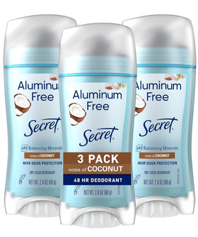 Secret front packaging showing coconut scent and aluminum-free benefit