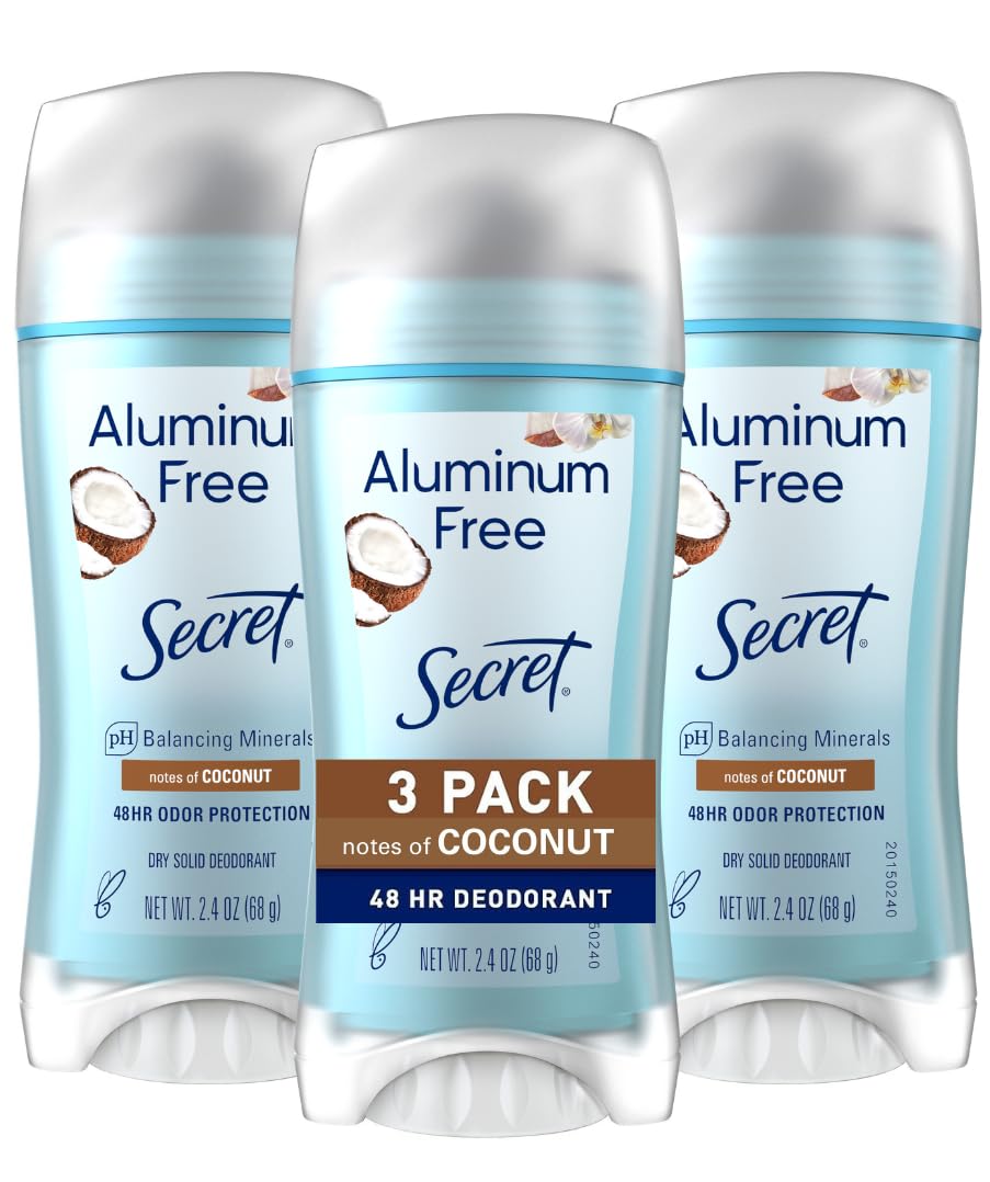 Secret front packaging showing coconut scent and aluminum-free benefit