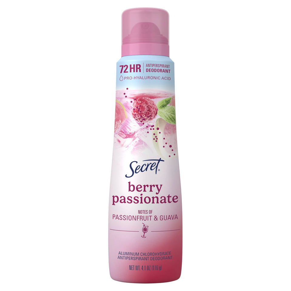 Secret front packaging showing Berry Passionate scent and 72-hour protection benefit