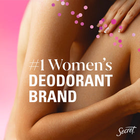 Secret aerosol can beside a hand to show 4.1 oz size and travel-friendly benefit