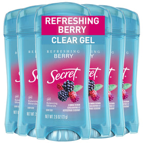 Secret clear gel front packaging showing berry scent and 72-hour protection