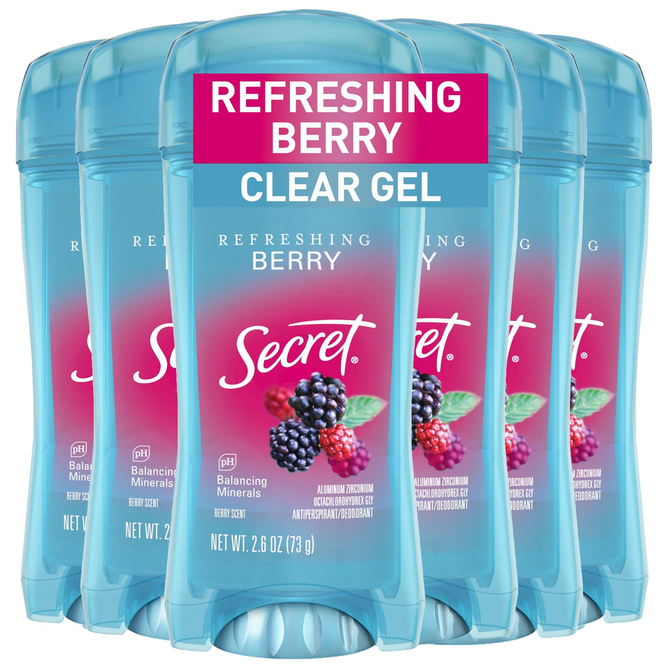 Secret clear gel front packaging showing berry scent and 72-hour protection
