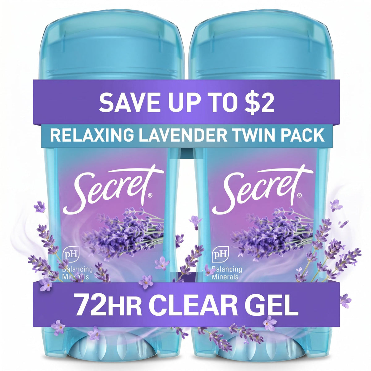 Secret front packaging showing clear-gel antiperspirant for long-lasting protection
