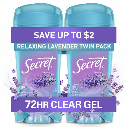 Secret front packaging showing clear-gel antiperspirant for long-lasting protection