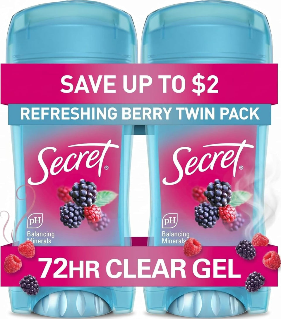 Secret Fresh front packaging showing clear gel and berry scent benefit