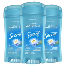 Secret clear gel front packaging showing product and scent benefits
