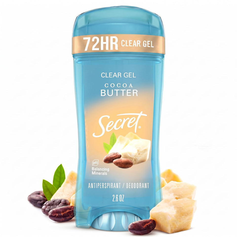 Secret clear gel front view showing clean packaging and benefit of long‑lasting protection